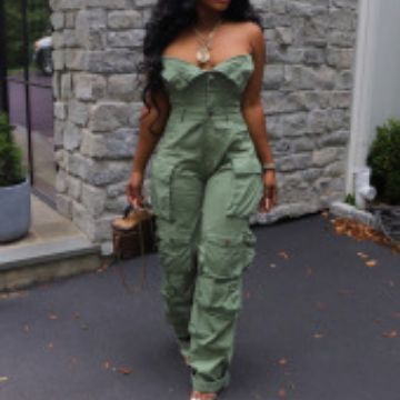 Single-breasted Multi-pocket Workwear Jumpsuit - Branpairriel Clothing Store