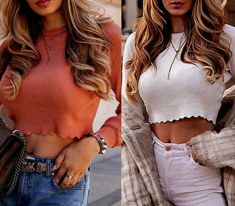 Sexy Women Plain Basic Stretch T- Shirts Crop Top Sweater