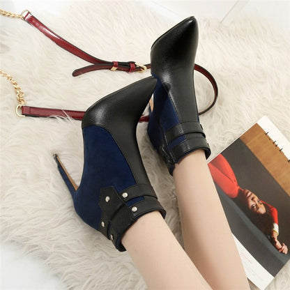Retro Thin High Heels Buckle Strap Rivets Ankle Stiletto Boots