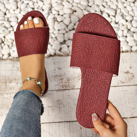 Retro Textured Flat Sandals Non-slip Beach Slides