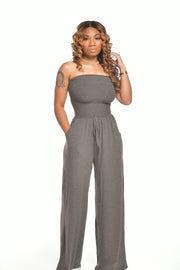 Women's Clothing Casual Square Shoulder Chest-wrapped Wide-leg Jumpsuit