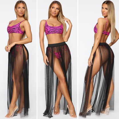 Women Bikini Cover Up Swimwear Mesh Sheer Beach Maxi Wrap Skirt Sarong Pareo One Piece Summer Bathing Suit Swimsuit