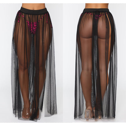 Women Bikini Cover Up Swimwear Mesh Sheer Beach Maxi Wrap Skirt Sarong Pareo One Piece Summer Bathing Suit Swimsuit