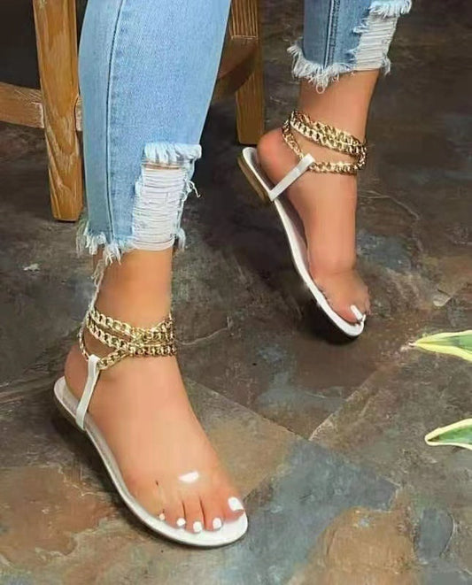 Metal Chain Transparent Belt Sandals
