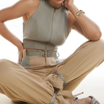 Casual Vest Belt Blouse And Pants