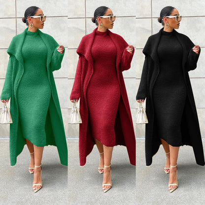 Elegant Dress Long Cardigan Velvet Two-piece Suit
