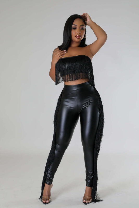 Sexy Bandeau Tassels Slim-fit Trousers Two-piece Set Nightclub Attire