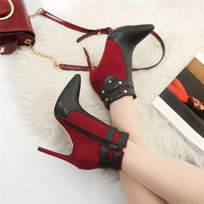 Retro Thin High Heels Buckle Strap Rivets Ankle Stiletto Boots