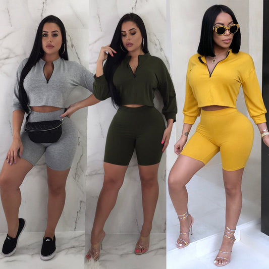 Women Multi- Color Crop Top Sweatshirt 2 Pieces Set