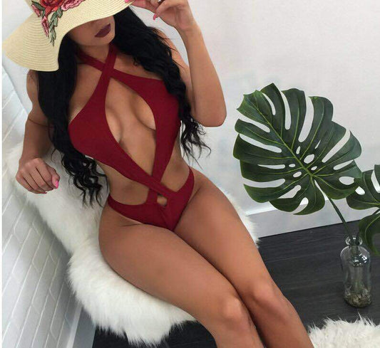 Halter Cross Design Solid Color Bikini