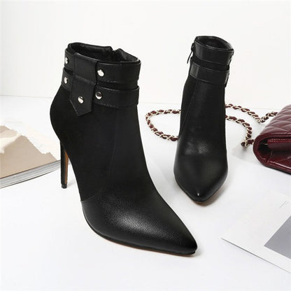 Retro Thin High Heels Buckle Strap Rivets Ankle Stiletto Boots