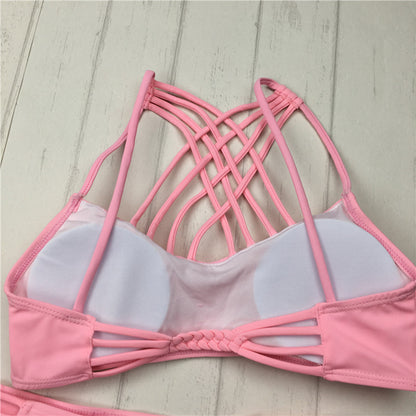 Bikinis Sexy pink bandage cut out Halter bikini swimsuit women cross Women's swimwear