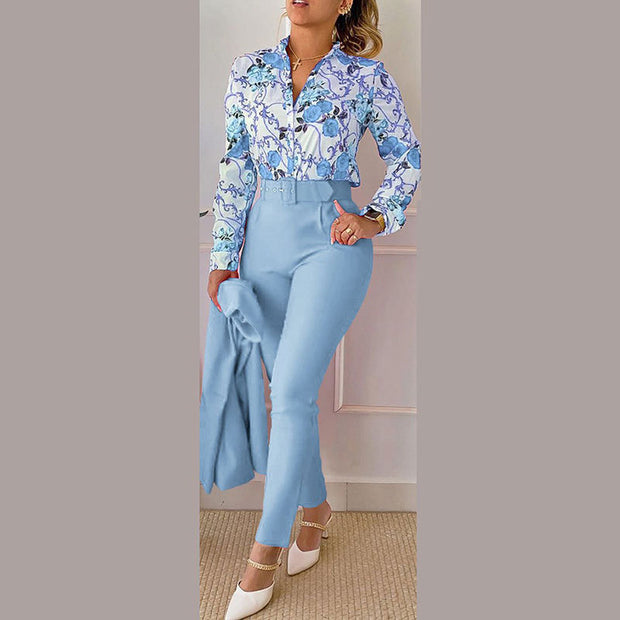 Women's Clothing New Elegant Printed Trousers Long Sleeve Fashion Casual Set