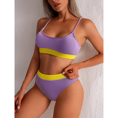 High Waist Bikini Swimwear Women Swimsuit Push Up Biquini Ribbed Bathing Suit Women Sexy High Cut Bikinis Set