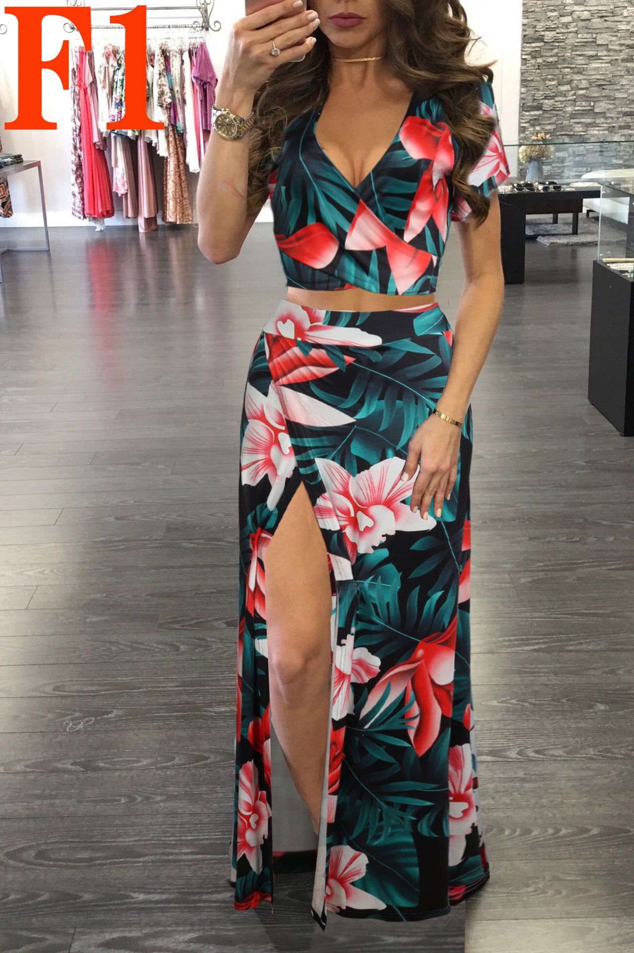 Printed Floral Dress Two-piece