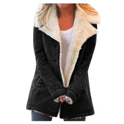 Women Plus Size Warm Coats Composite Plush Button Lapels Jacket Outwearcoat