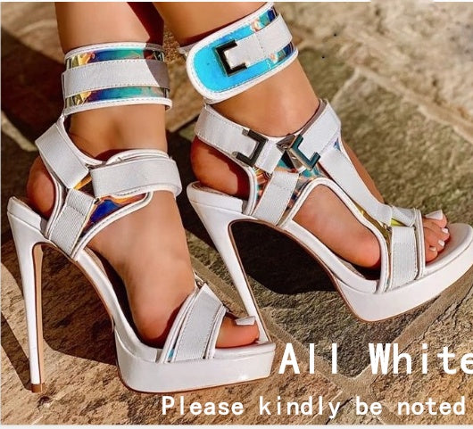 Buckle Super High Heels Waterproof Platform Fish Mouth Stiletto Heels
