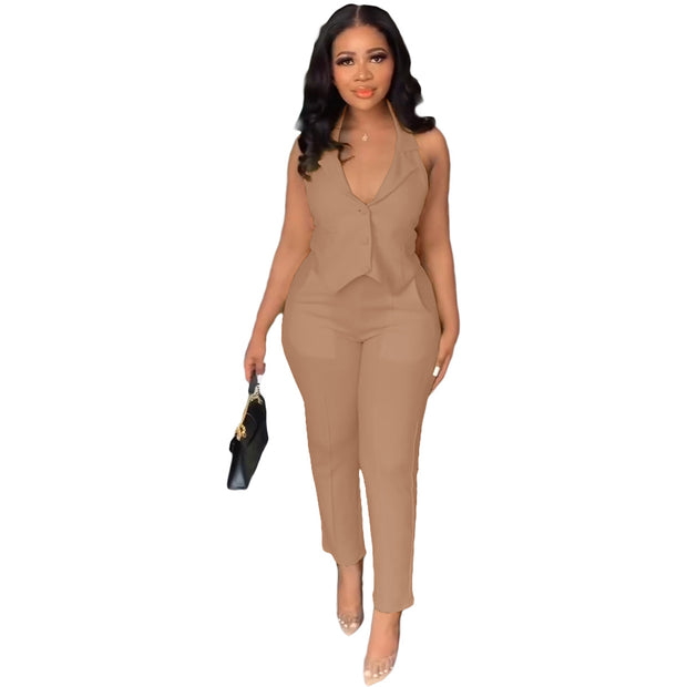 Women's Clothing Spring And Summer Leisure Suit Vest Pants Two-piece