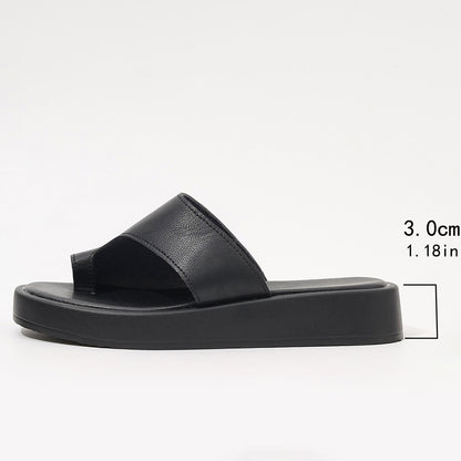 Thick-soled Clip Toe Flat Slippers Outdoor  Casual Solid Color Slides