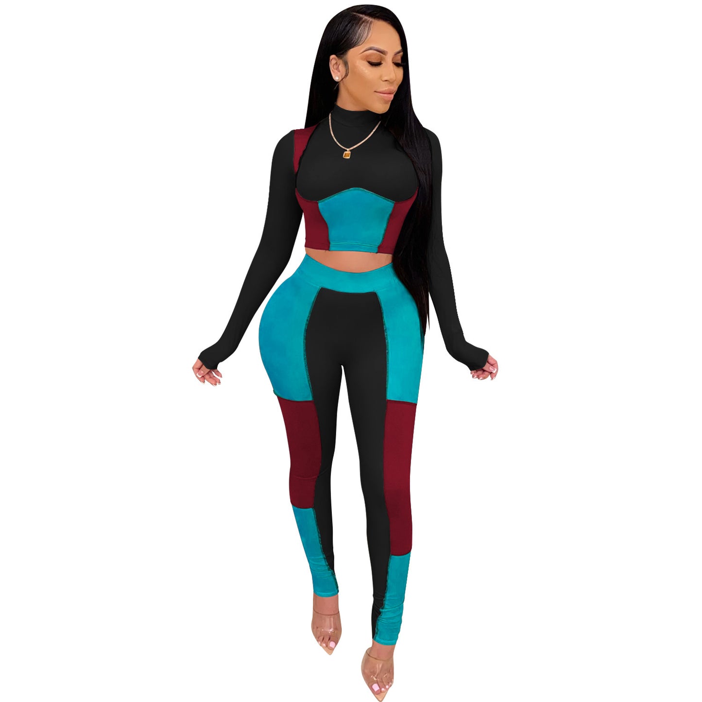 Solid Color Slim Fit Sheath Sexy Tight Two-piece Suit