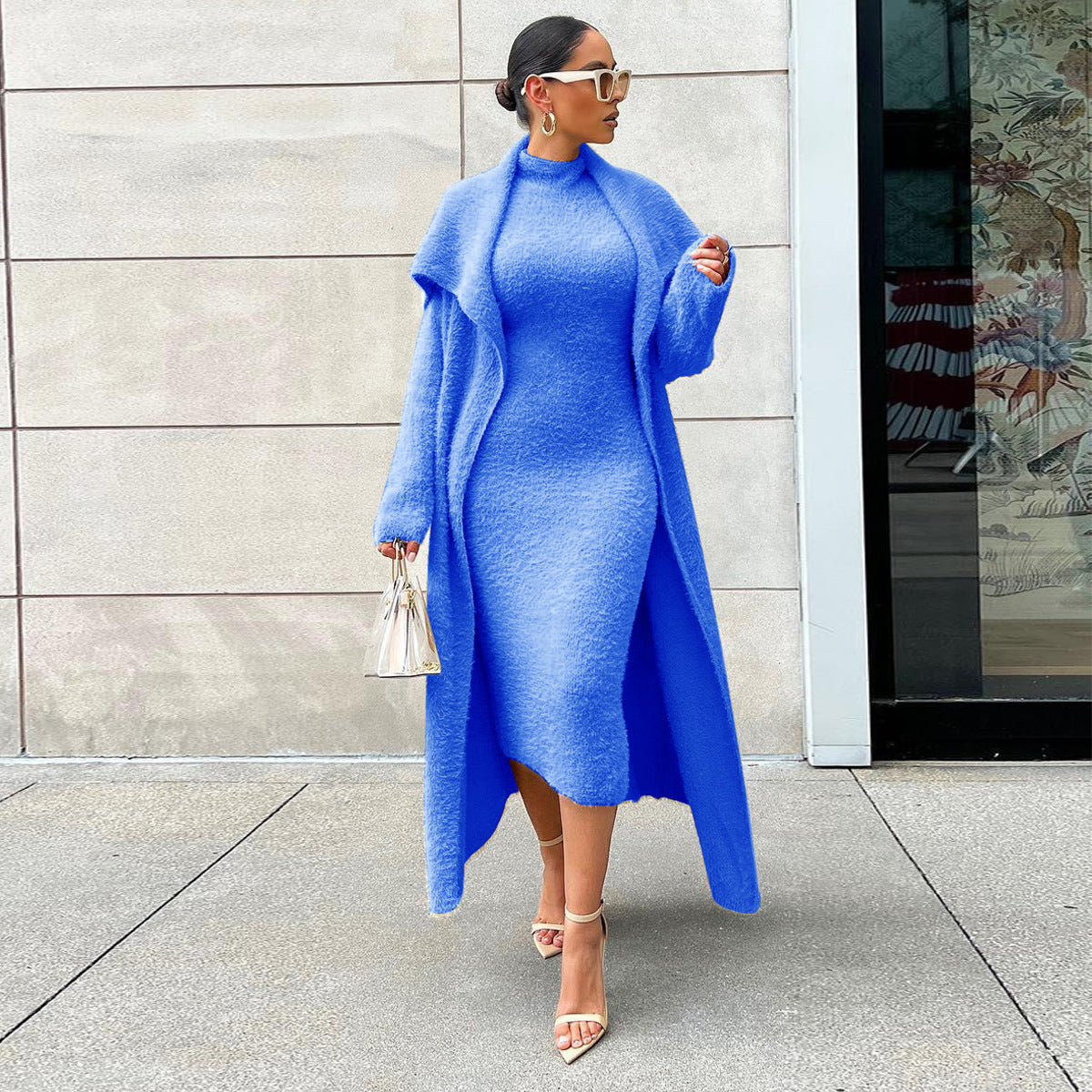 Elegant Dress Long Cardigan Velvet Two-piece Suit