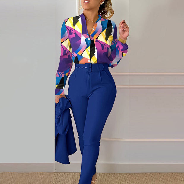 Women's Clothing New Elegant Printed Trousers Long Sleeve Fashion Casual Set