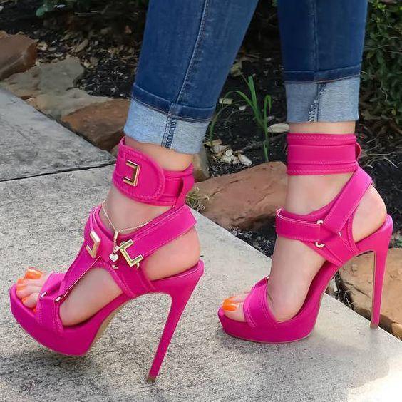 Buckle Super High Heels Waterproof Platform Fish Mouth Stiletto Heels