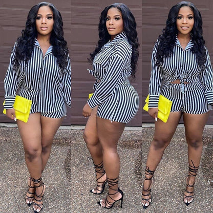 Cardigan Loose Striped Temperament Commute Shirt Long-sleeve Suit