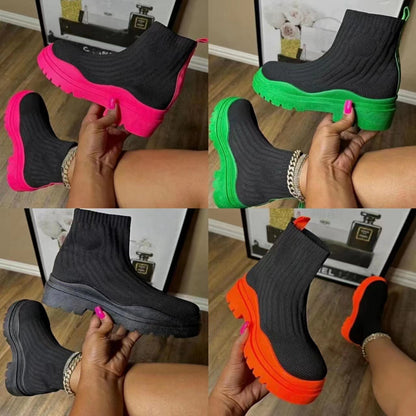 Fashion Sock Boots Platform Chunky Heels Shoes