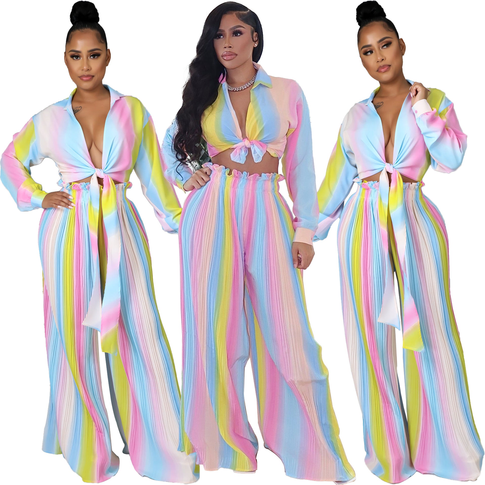 Long Sleeve V-neck Fashion Casual Set - Branpairriel Clothing Store