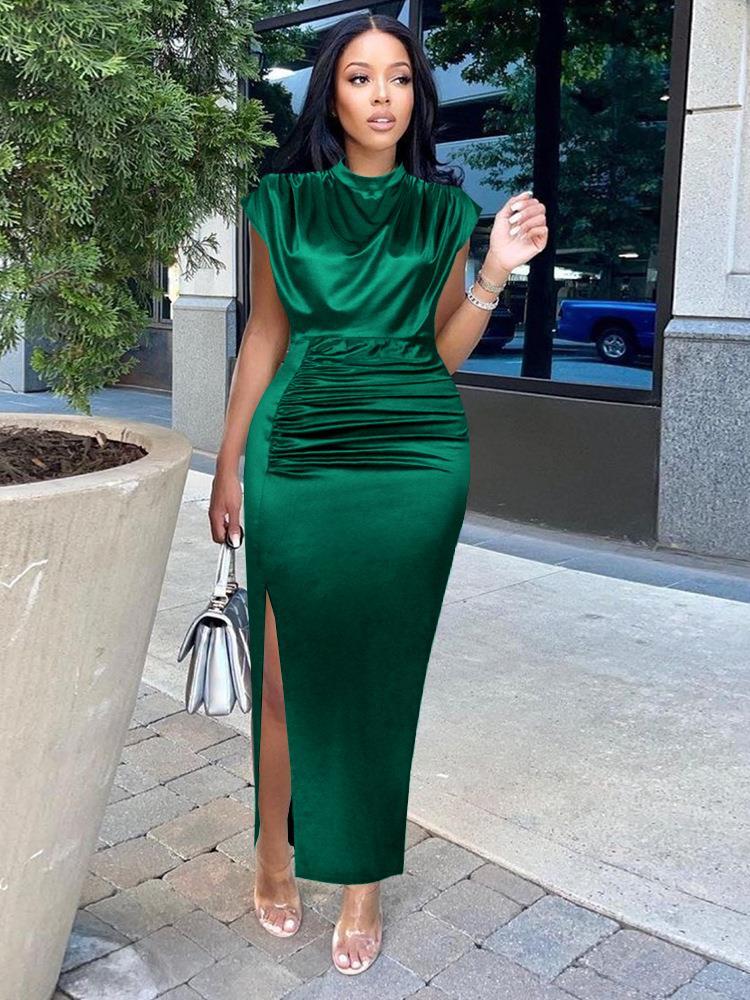 Short Sleeve Silk Slit Dress