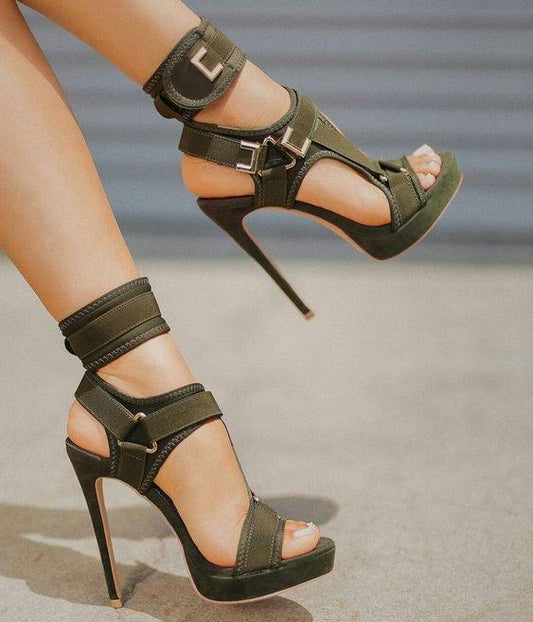 Buckle Super High Heels Waterproof Platform Fish Mouth Stiletto Heels