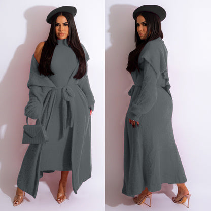 Elegant Dress Long Cardigan Velvet Two-piece Suit