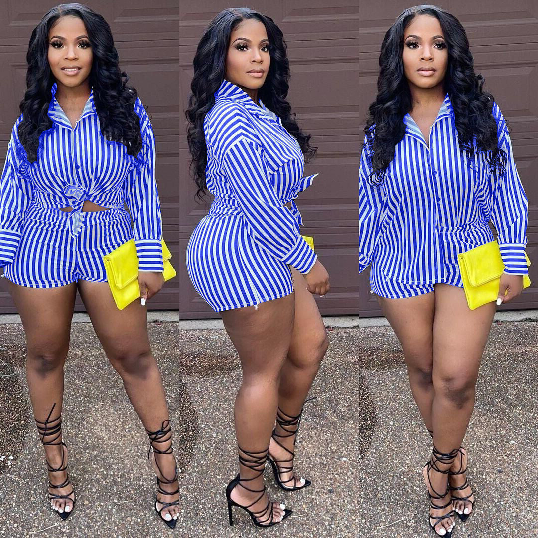 Cardigan Loose Striped Temperament Commute Shirt Long-sleeve Suit