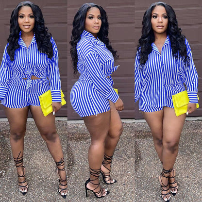 Cardigan Loose Striped Temperament Commute Shirt Long-sleeve Suit