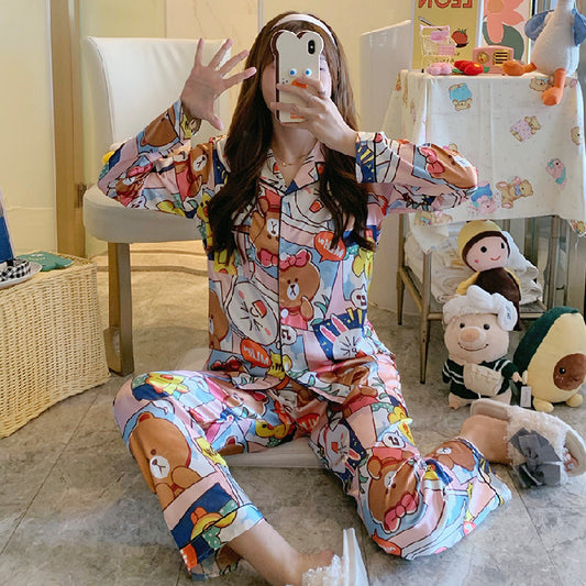 Pajamas Women Spring And Autumn Ice Silk Girls Suit