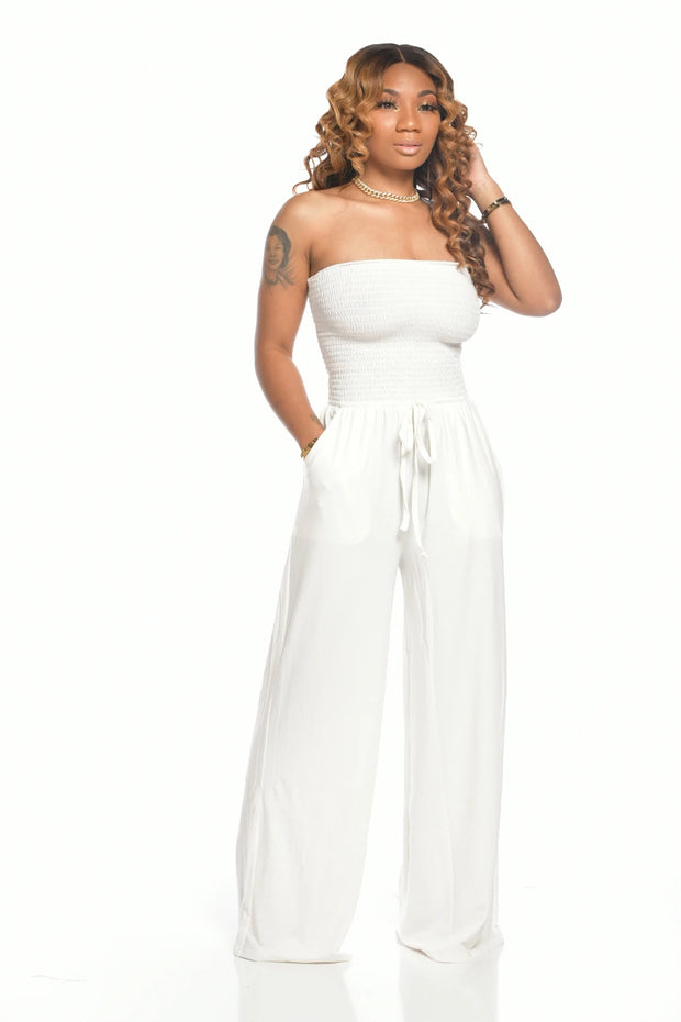 Women's Clothing Casual Square Shoulder Chest-wrapped Wide-leg Jumpsuit