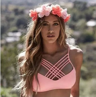 Bikinis Sexy pink bandage cut out Halter bikini swimsuit women cross Women's swimwear