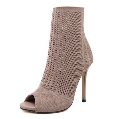 Open-toe knit stiletto heels