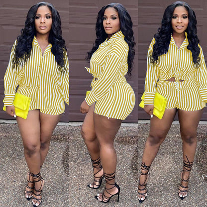 Cardigan Loose Striped Temperament Commute Shirt Long-sleeve Suit