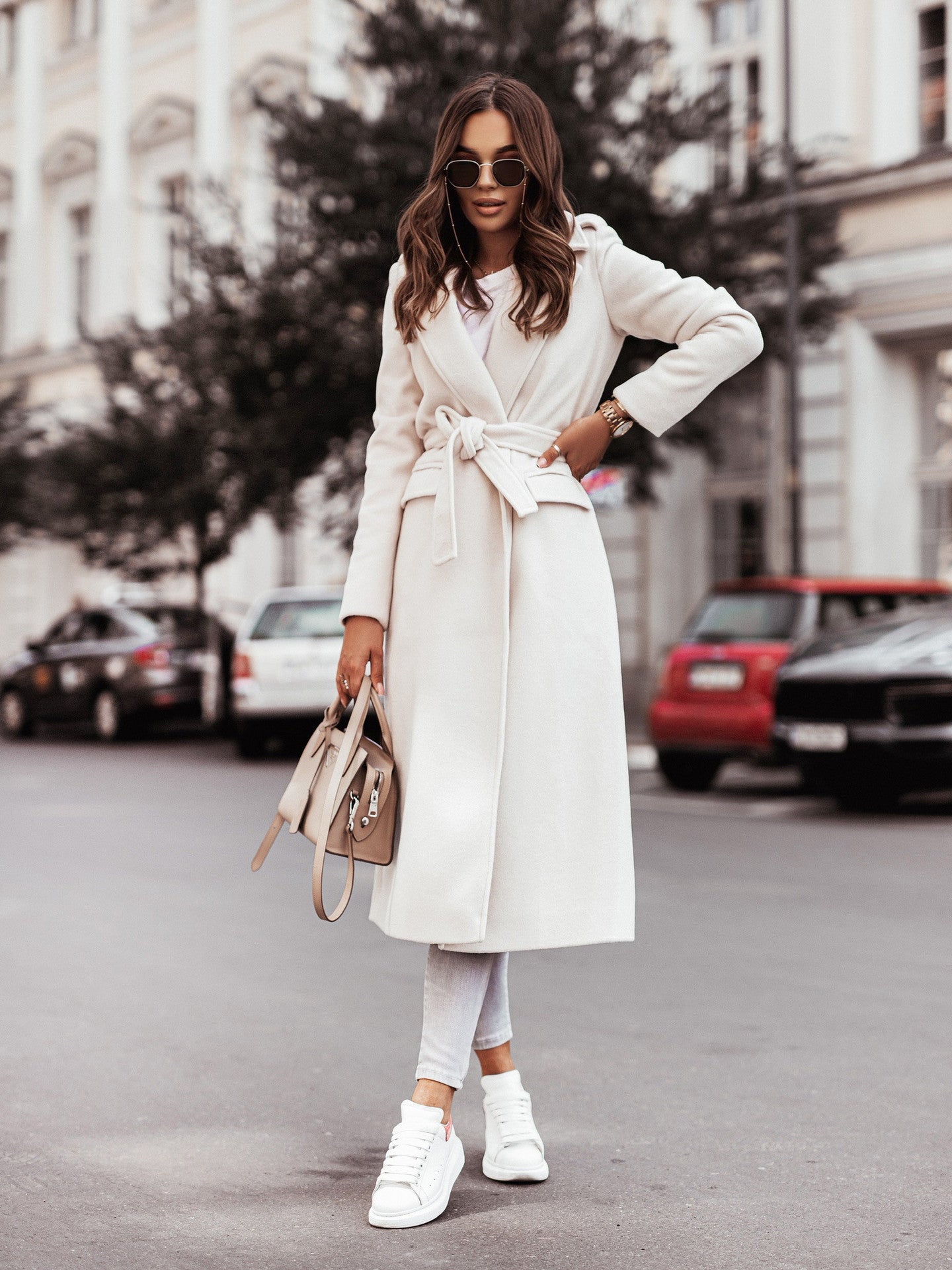 Simple Long-sleeved V-neck Lace Woolen Coat Women's Clothing - Branpairriel Clothing Store