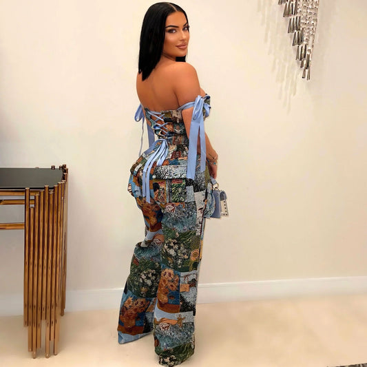 Multi-pocket Printed Pattern Strap Pants Suit - Branpairriel Clothing Store