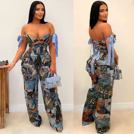 Multi-pocket Printed Pattern Strap Pants Suit - Branpairriel Clothing Store