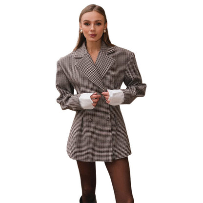 Plaid Waist-tight Suit Jacket For Women