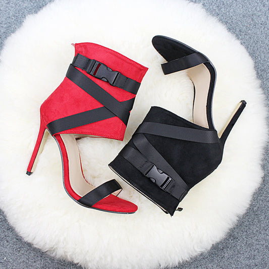 Woven Buckle Stiletto Heels Peep Toe