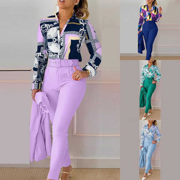 Women's Clothing New Elegant Printed Trousers Long Sleeve Fashion Casual Set