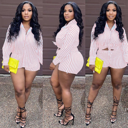 Cardigan Loose Striped Temperament Commute Shirt Long-sleeve Suit