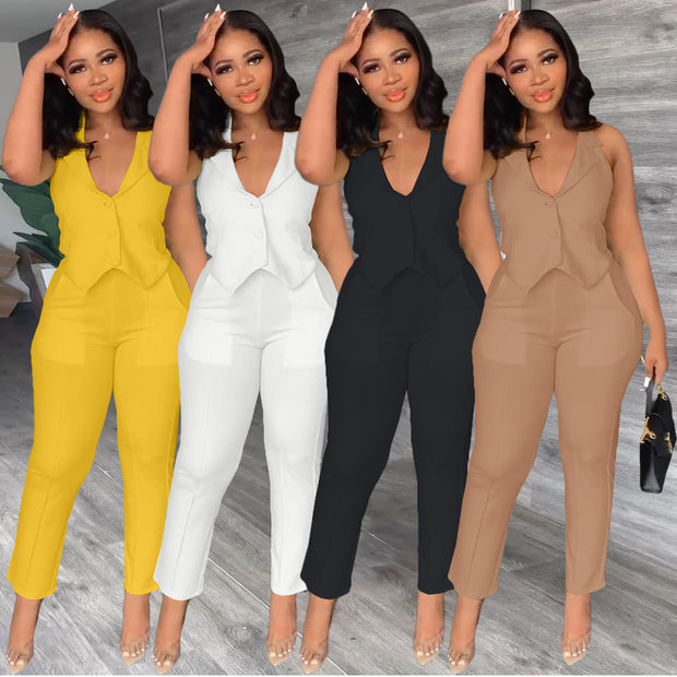 Women's Clothing Spring And Summer Leisure Suit Vest Pants Two-piece