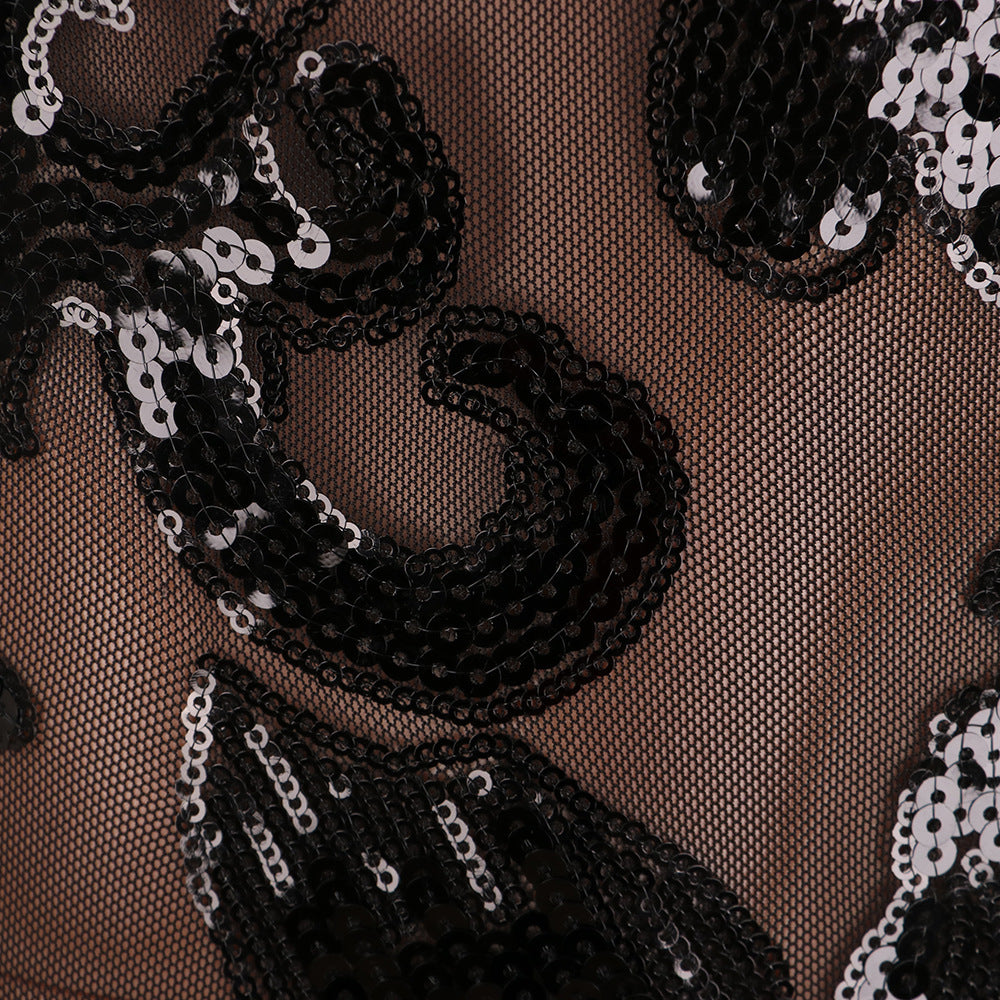 Slim Sequin Perspective Deep V Jumpsuit Nightclub Clothes