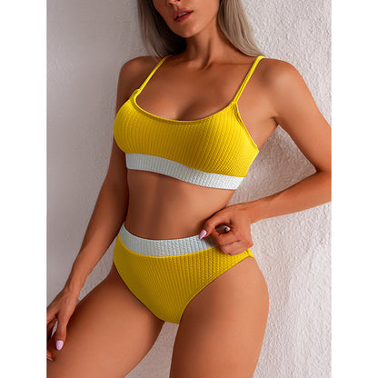 High Waist Bikini Swimwear Women Swimsuit Push Up Biquini Ribbed Bathing Suit Women Sexy High Cut Bikinis Set